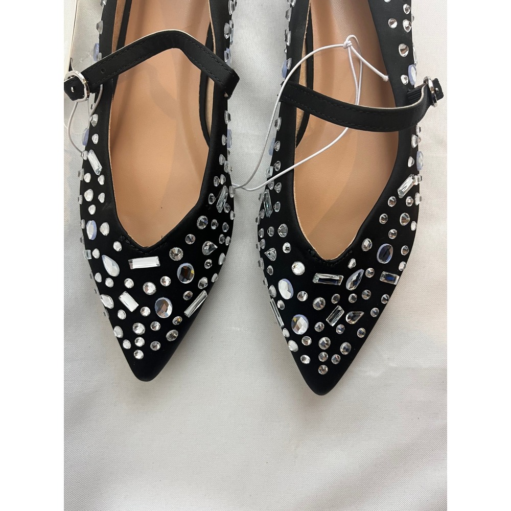 A New Day Womens Rhinestone Embellished Pointed Toe Mary Jane Flats Black Size 6 - Picture 2 of 6